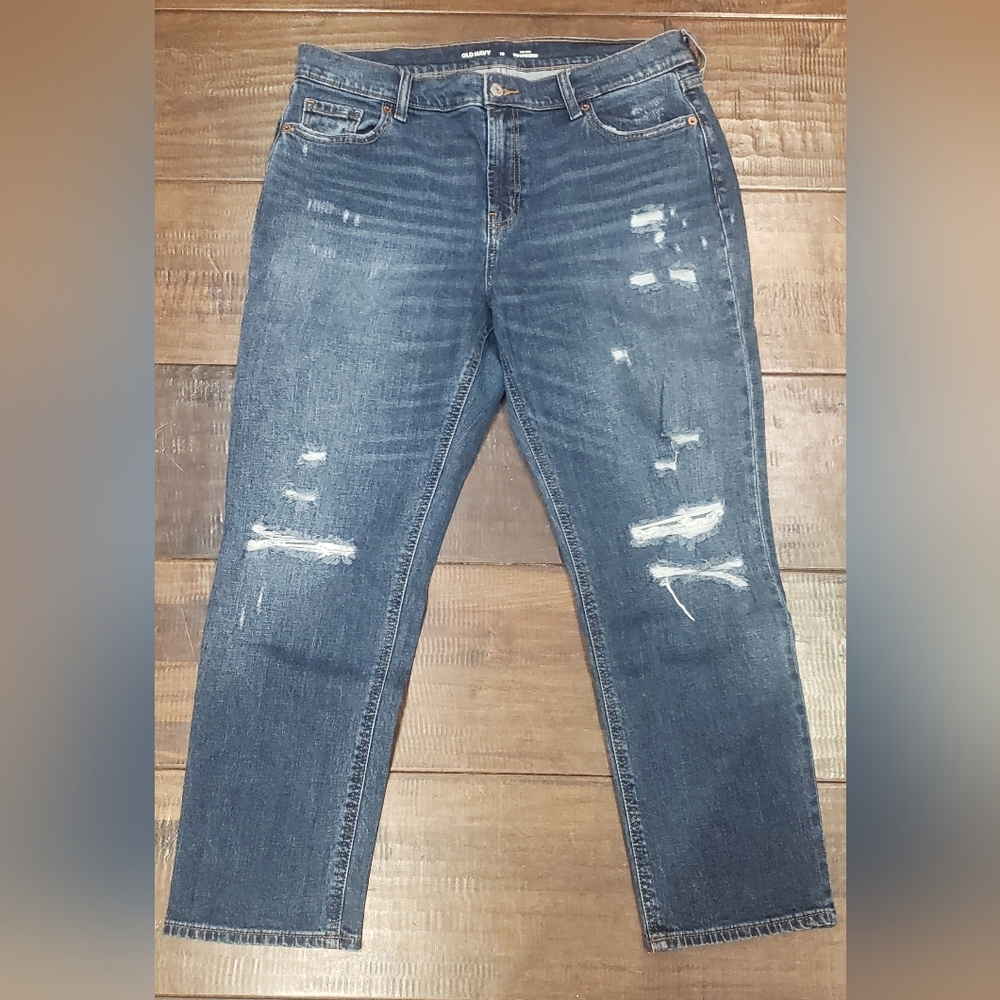 Old Navy MD Rise Boyfriend Distressed Denim Jeans Size 10